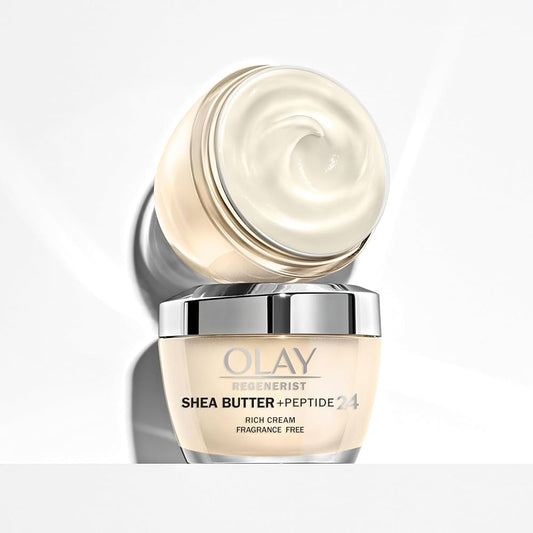 Olay Regenerist Shea Butter + Peptide 24 Rich Cream Face Moisturizer, Fragrance Free, 1.7 oz (48g) dukaansey.pk