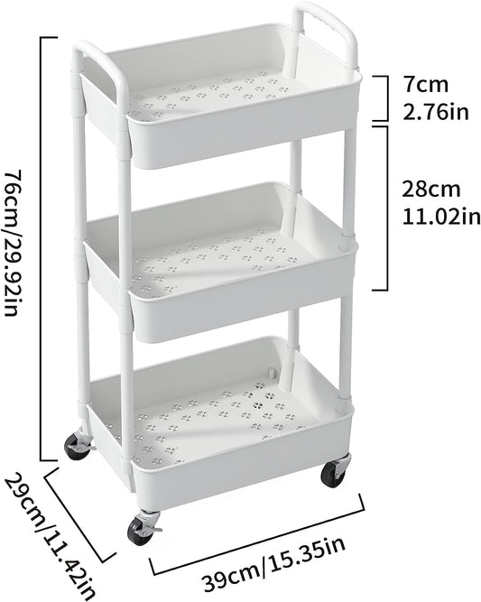 Sywhitta 3-Tier Plastic Rolling Utility Cart with Handle DUKAANSEY.PK