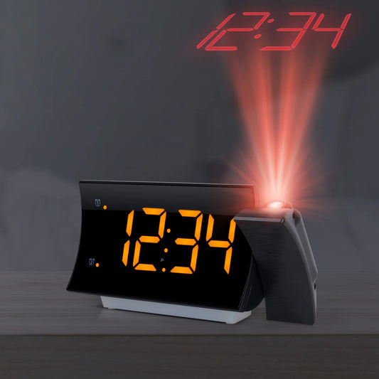 Curved LED Projection Alarm Clock with Radio dukaansey.pk